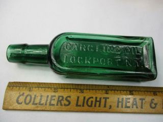 Gargling Oil Bottle Emerald Green Lockport N.  Y.  5 1/2 " Medicine,  (a9)