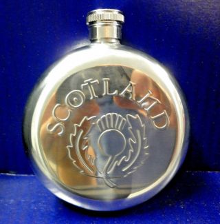 Scotland With Thistle Emblem 5oz (142ml) Round Stainless Steel Hip Flask,