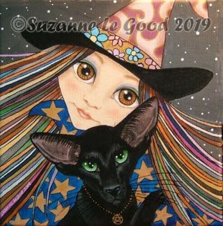 Oriental Cat Witch Art Painting Canvas Hand Painted By Suzanne Le Good