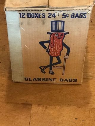 Vintage 1940 ' s Planters Peanuts Store Display Box 5 Cents Glassine Bags 2
