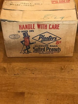 Vintage 1940 ' s Planters Peanuts Store Display Box 5 Cents Glassine Bags 3