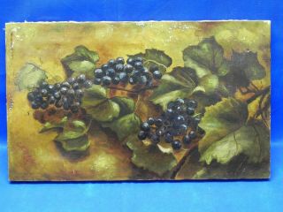 Antique 1887 Oil On Canvas Painting Signed E.  M.  W.  Fiske " Grapes " 20 X 12 In.
