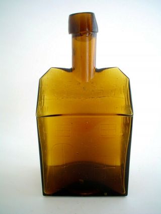 E.  G.  Booz’s Old Log Cabin Whiskey Bottle 120 Walnut St Philadelphia 1840 Amber