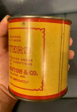 1 PINT PATUXENT BRAND OYSTERS TIN CAN WARREN DENTON & CO BROOMES ISLAND MD MD - 96 8