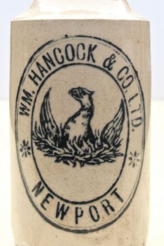 Vintage C1900s Wm Hancock Newport Wales Griffin Pict Ginger Beer Stone Bottle