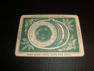 Circa 1880s Windisch - Muhlhauser Lion Beer Playing Card,  Cincinnati,  Ohio – Qc