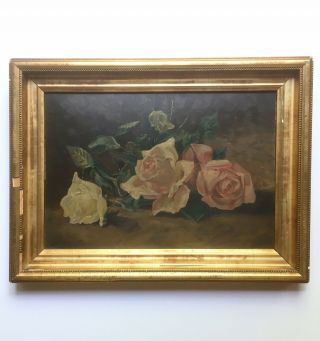 Antique Roses Oil Painting Fantin - Latour Style,  Late Victorian Shabby Chic