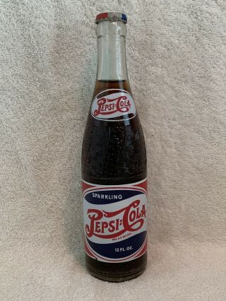 Full 12oz Pepsi Red Whate & Blue Double Dot Acl Soda Bottle Hickory,  N.  C.