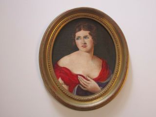 Antique Victorian Oil Painting 19th Century Pretty Portrait Woman Model Beauty