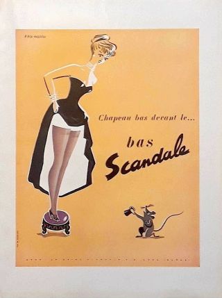 Vintage 1951 Print Ad Scandale Large 10 " X 14 " Pierre Fix - Masseau Lingerie