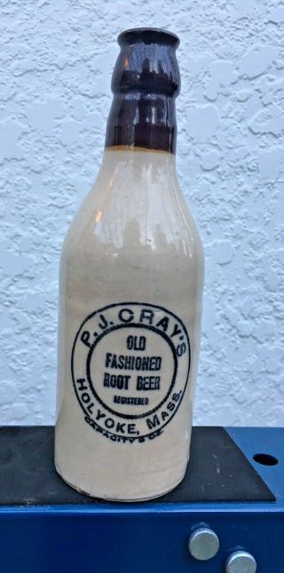 Vintage Advertising Pg Crays Root Beer Ginger Beer Stone Bottle Holyoke Mass Usa