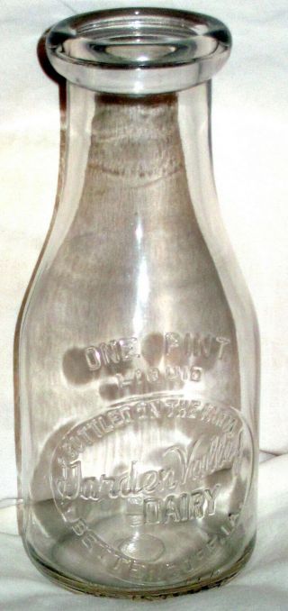 Vintage Very Rare Garden Valley Dairy One Pint Milk Bottle Bettendorf Iowa 2