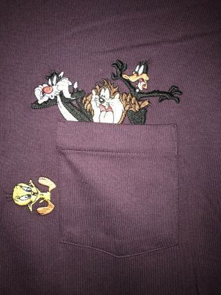 Vintage Warner Brothers Looney Tunes Embroidered Unisex Adult Medium T - Shirt