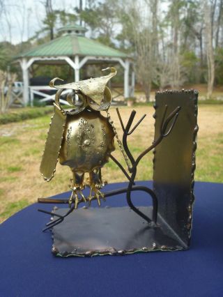 Vintage Retro Mid Century Metal Art Sculpture Copper Brass OWL Bookends Pair 2