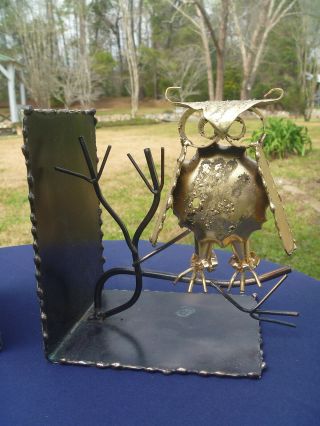 Vintage Retro Mid Century Metal Art Sculpture Copper Brass OWL Bookends Pair 3