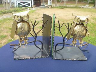 Vintage Retro Mid Century Metal Art Sculpture Copper Brass OWL Bookends Pair 5