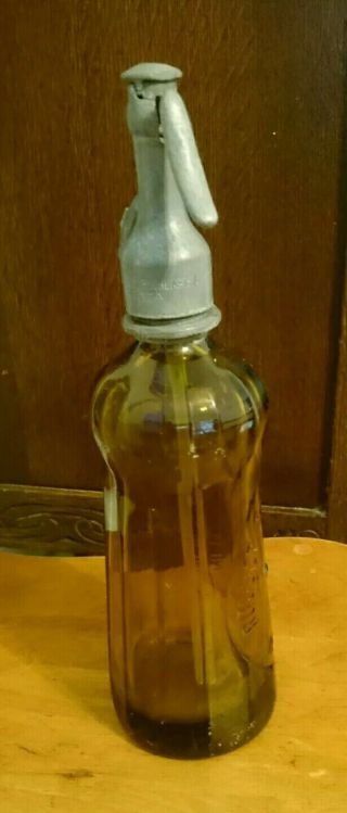 Vintage Amber Panel Seltzer Syphon Bottle Rudolf Scheuchenstein Eagle Topper 2