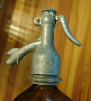 Vintage Amber Panel Seltzer Syphon Bottle Rudolf Scheuchenstein Eagle Topper 7