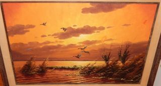 G.  Van Der Velde Ducks Flying Over A Marsh Oil On Canvas Painting