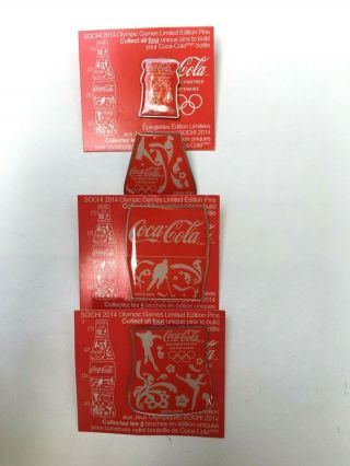 4 Coca Cola Coke Build Bottle Red Enamel Pins Pinbacks Sochi 2014 Olympic Games