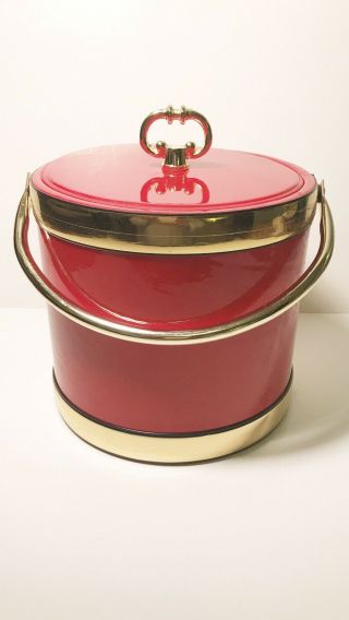 Red Kraftware Vintage Ice Bucket Patent Vinyl - Great Vintage