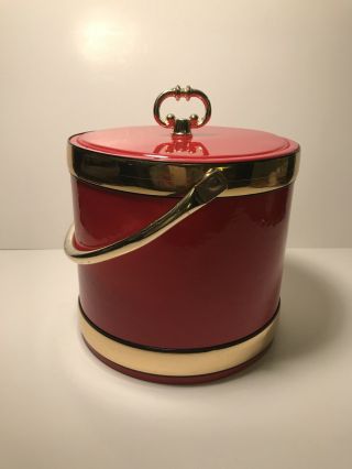Red Kraftware Vintage Ice Bucket Patent Vinyl - Great Vintage 3