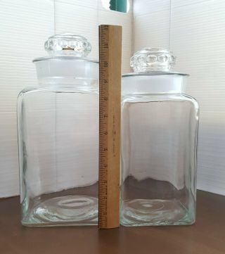 2 Vintage Apothecary Glass Jars Mid - Century Wide - Mouth Square Grounded Fittings 2