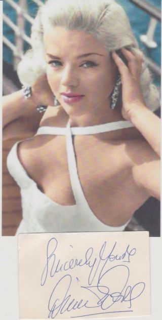 Diana Dors - Uks Blonde Bombshell Signed Card Piece & Pc Gen Pic