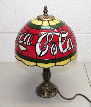 16 " Vtg Coca Cola Plastic Shade Tiffany Style Stain Glass Look Table Lamp
