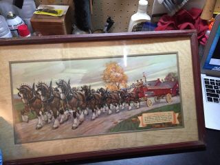 Antique Poster Print Genesee Beer Brewery 12 Horse Team Delvery Clydesdales