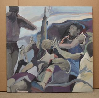 Large Authentic Frances Jacobson Expressionist Oil Painting,  Basketball Game Nr