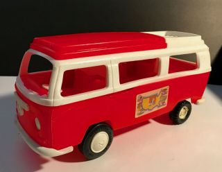 Vintage Plastic Volkswagen Vw Van Bus W/ Sliding Door & Pop Up Roof,  11 " Long