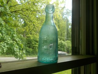 Pittsburgh J.  C.  Buffum 1860s Early Smooth Base Squat Soda Bottle Applied Blob Top