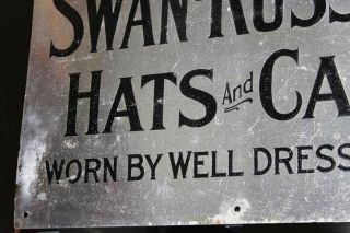 1900 ' s Trade Sign SWAN - RUSSELL HATS&CAPS,  Vintage Men ' s Clothing Fashion Antique 3