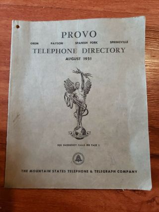 Antique 1951 Provo.  Utah Telephone Directory Phone Book W/ads Vtg