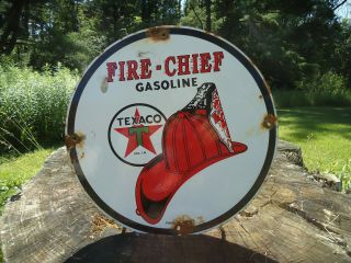 1951 Texaco Fire Chief Gasoline Porcelain Gas Oil Sign Pump Plate