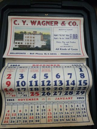 Vintage 1962 C.  Y.  Wagner Flour Bellefonte Pa Calendar