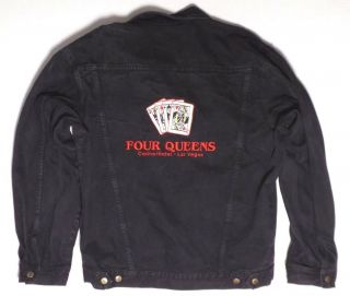 Four Queens Casino Hotel Las Vegas Denim Jean Jacket Xl Black Embroidered Vtg