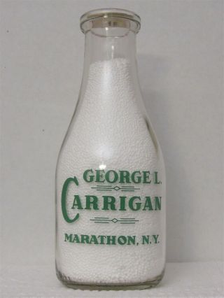 Trpq Milk Bottle George Carrigan Dairy Marathon Ny Cortland County Very Rare