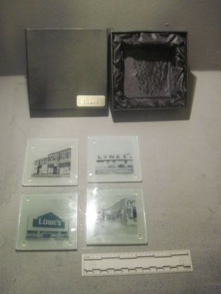 Set Of 4 Lowes Glass Coasters Past And Present Series Gift 4,  5 Years Of Service