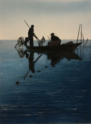 Paul Shaub 20th C.  American De Artist Painting Eel Fishing Camarque France