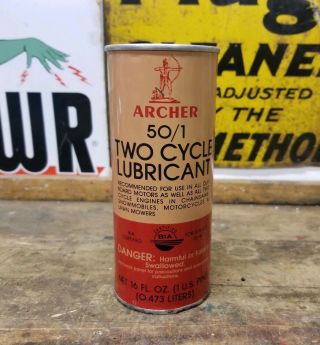 Vintage Archer 50/1 2 - Cycle Lubricant Oil Can Outboard Snowmobiles Motorcycle 2