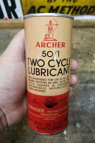 Vintage Archer 50/1 2 - Cycle Lubricant Oil Can Outboard Snowmobiles Motorcycle 5