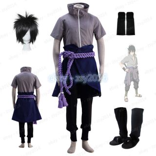 Uchiha Sasuke Cosplay Costume Shoes Wigs Belt Full Set Halloween Men Kids Outfit