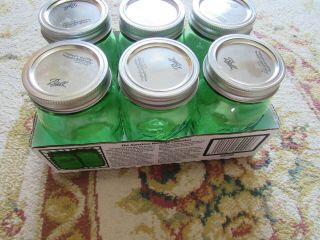 Green Heritage Ball Pint Jars,  Perfection Anniversary Jars.  Regular Mouth,  6 pc 3