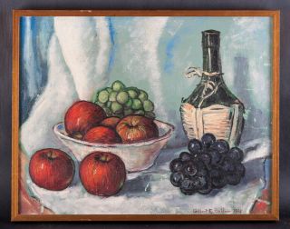 Pennsylvania Listed Artist Gilbert Baldwin Still Life Oil " Fruits And Bottle "