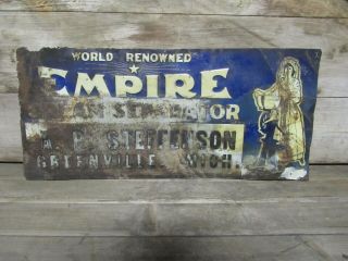 Vintage Tin Tacker Empire Cream Separator Sign Greenville,  Michigan