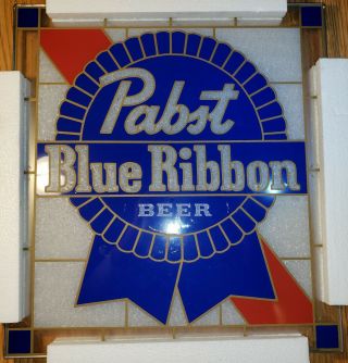 Vintage Pabst Blue Ribbon Beer Stained Glass Sign 17.  5 In X 16 In