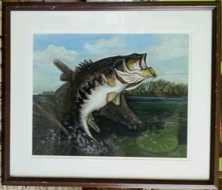 M.  Early Oil Painting " Catching Walleye " 30 Inches By 24