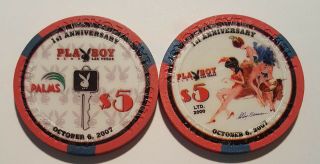 $5 Las Vegas Palms Playboy 1st Anniversary Casino Chip - Unc